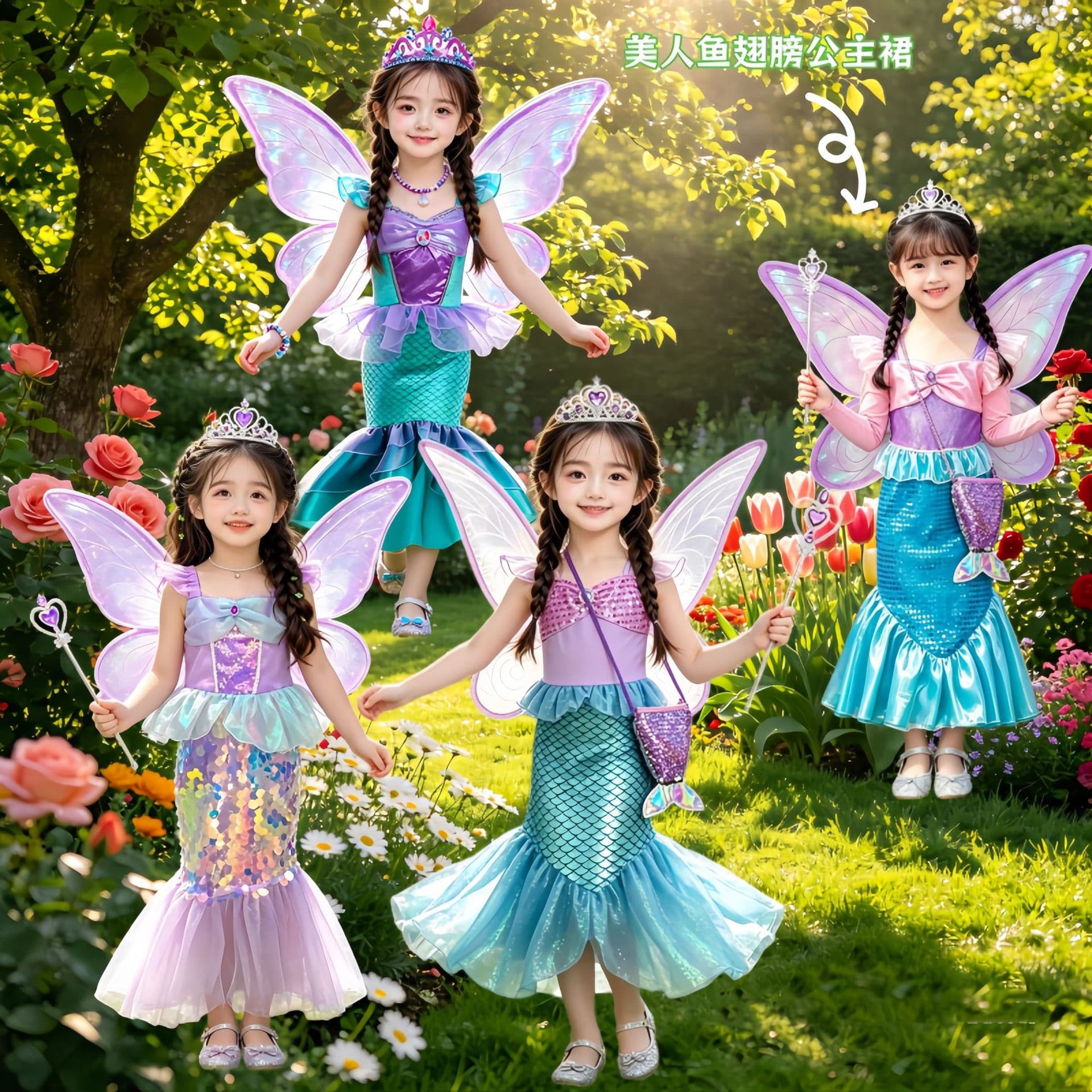 Princess Mermaid Tail Dress Children's Fashionable Long Sleeve Birthday Performance Gift Dress Girls' Clothing Polyester Fabric