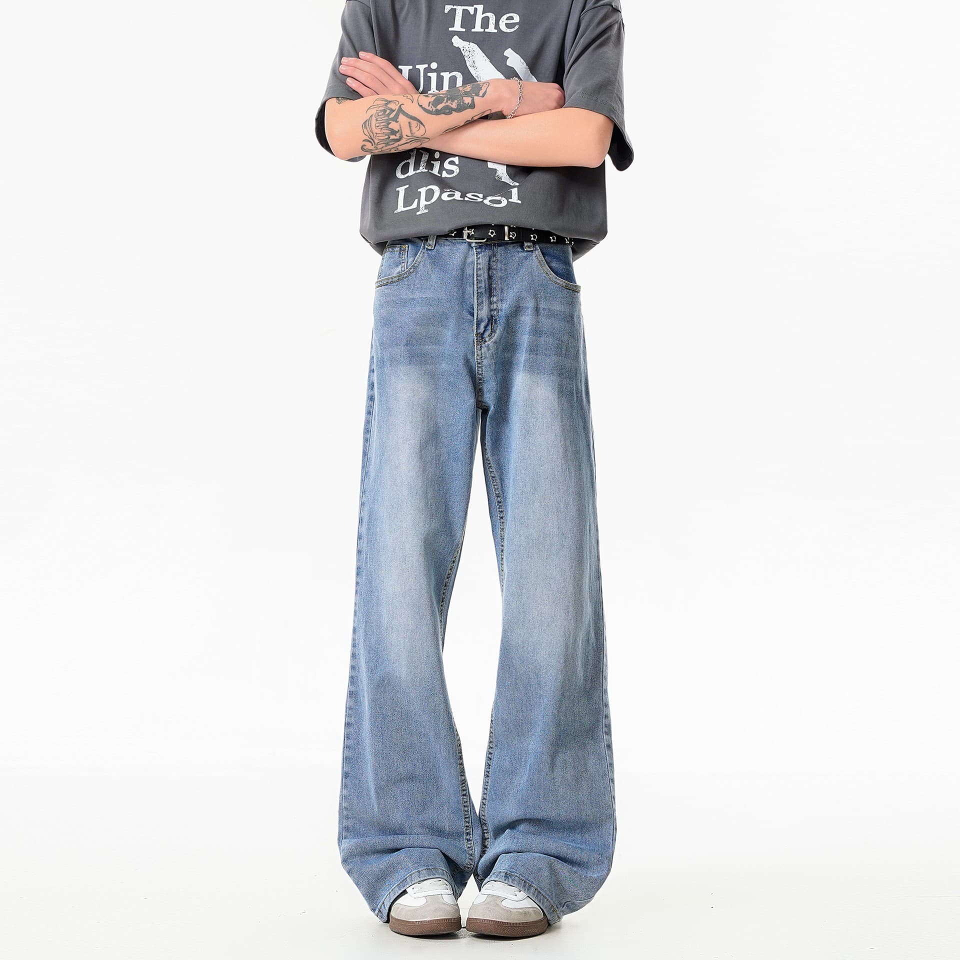 Cleanfit Washed Blue Jeans for Men Summer Thin Style Clean Look Trousers American Slight Flare Straight Leg Pants