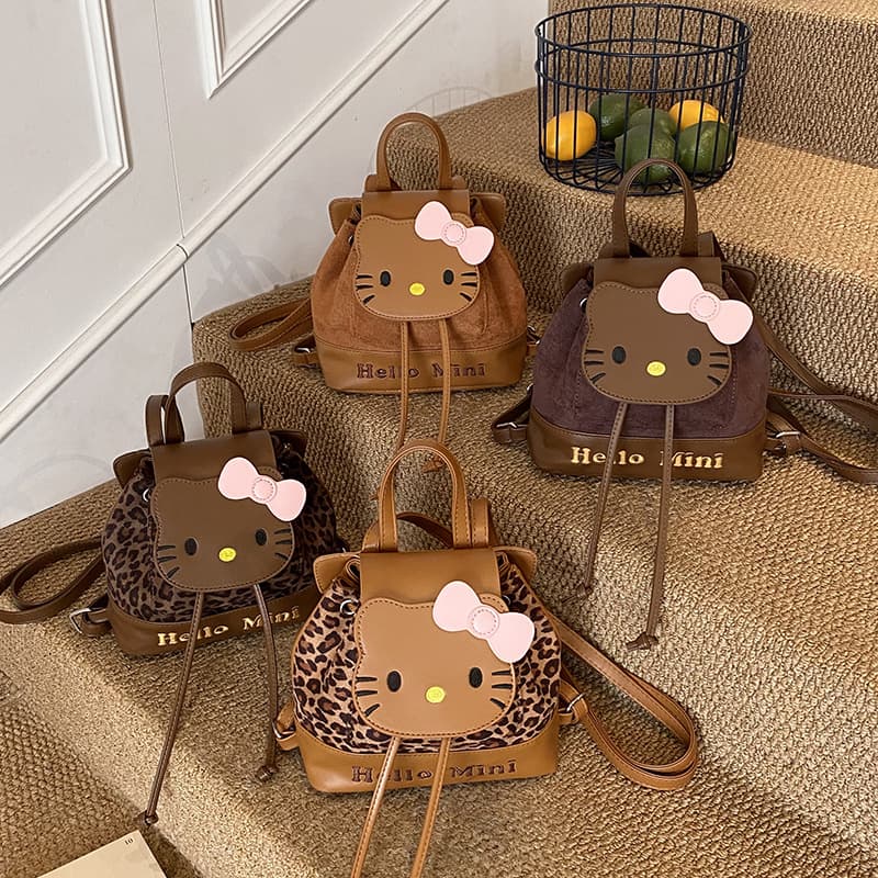 Cartoon Anime Boys Girls Backpack Cute Leopard Print Kitten Baby School Bag 2025 Autumn Winter Fleece Children Backpack