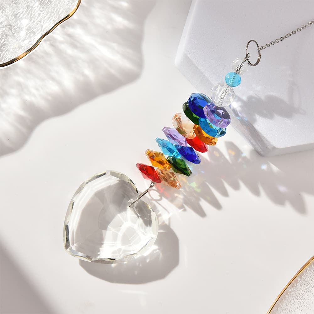 Rainbow Heart Crystal Suncatchers Three-Piece Set Modern Minimalist Style Transparent Color Personalized Gifts for All Occasions