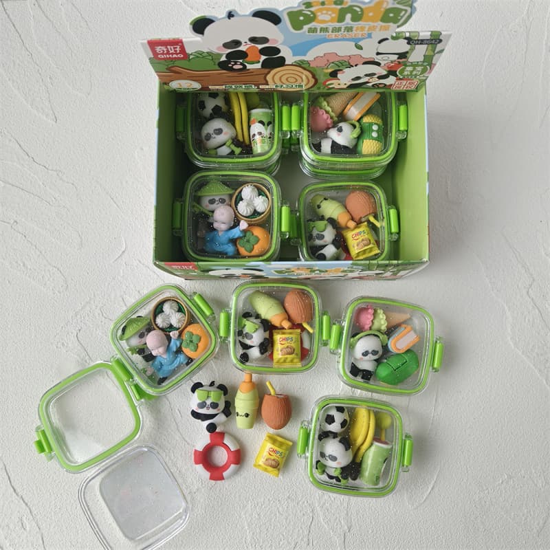Exported Lunch Box Storage Box Panda Detachable Eraser Swimming Ring Chips Football Xiaolongbao Eraser Figurine Wholesale