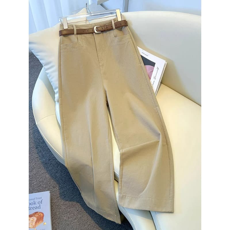 Khaki Casual Loose Wide Leg Pants Spring Autumn 2025 Comfortable High Waist Trousers for Women Lazy Style Seven-Foot Length