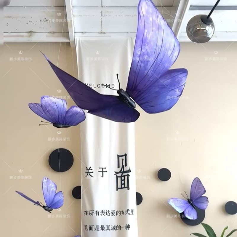 Simulated Large Butterfly Decoration for Shopping Mall Display, Purple Butterfly Props Hanging Ornament for Window Scene Setup