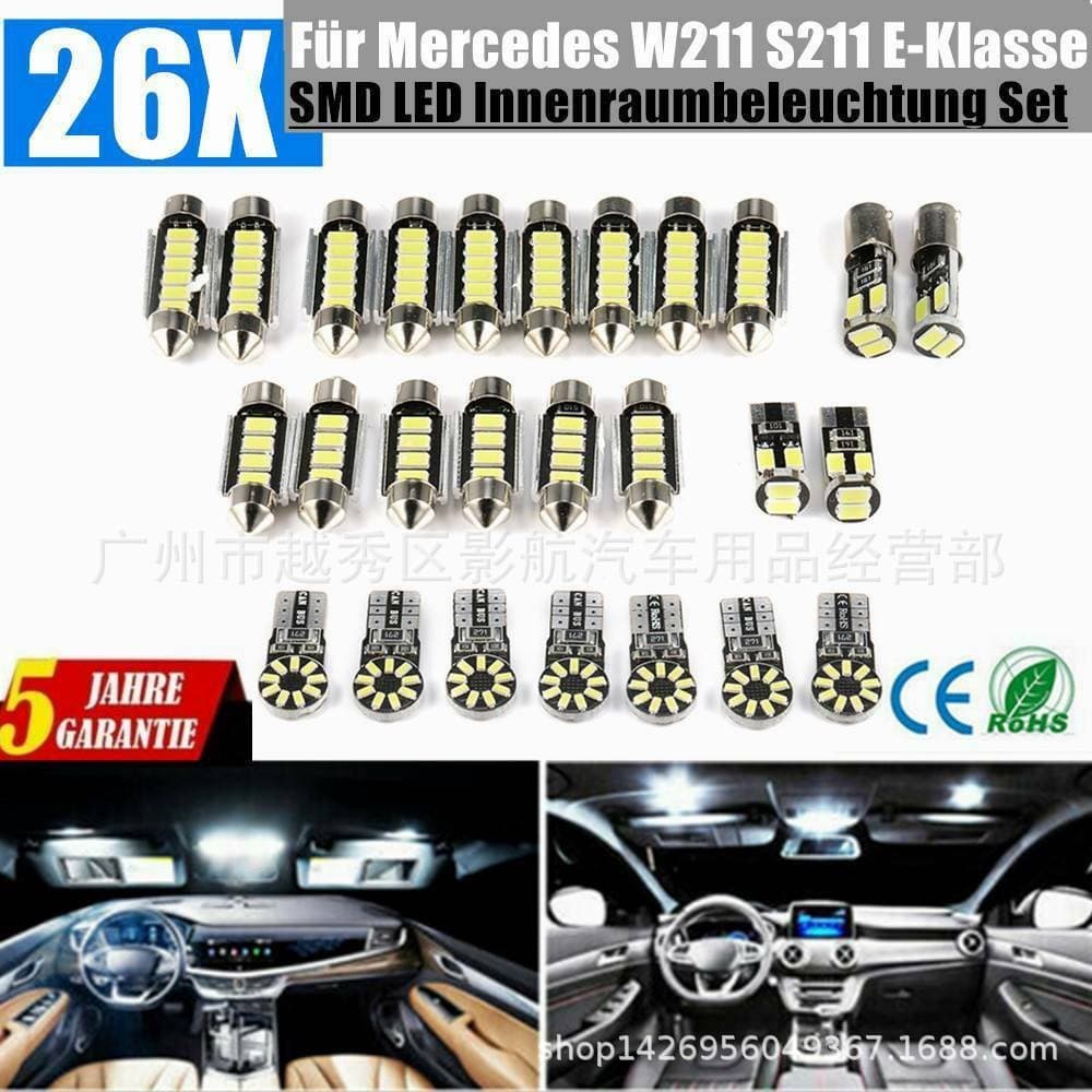 26-Piece Interior Light Set for Mercedes-Benz E-Class W211 S211 Full Set Error-Free Dome Reading Lights