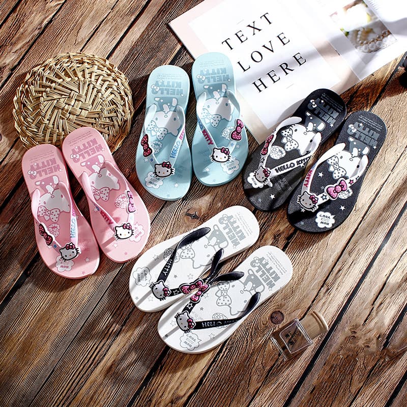 Hello Kitty Flip-Flops for Women Summer Seaside and Beach Outer Wear Non-Slip Soft Bottom Flip-Flops Factory Wholesale