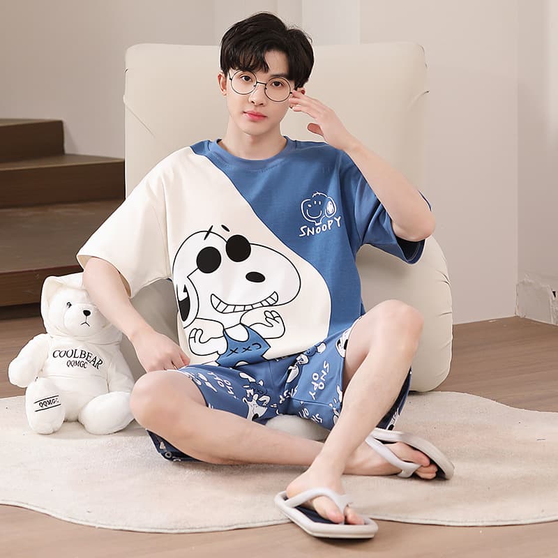 2025 New Men's Pajamas Summer Thin Pure Cotton Short Sleeve Ice Silk Plus Size Teenagers Boys Big Children Suit