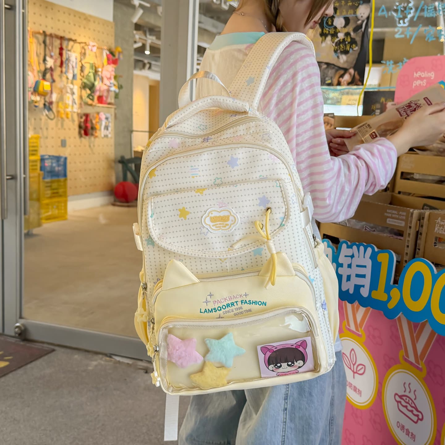 New solid color polka dot small fresh and sweet style bag for female middle and high school students lightweight large capacity backpack
