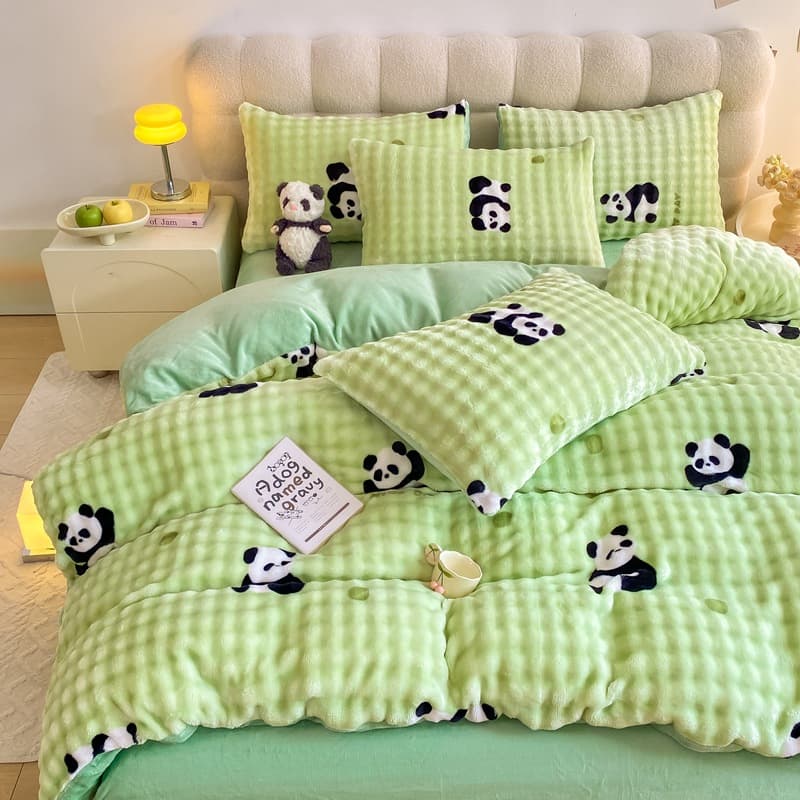 Live Hot Selling Rainbow Bunny Fleece Milk Fleece 4-Piece Set Winter Double-Sided Fleece Duvet Cover Sheet Warm Autumn Winter Bedding