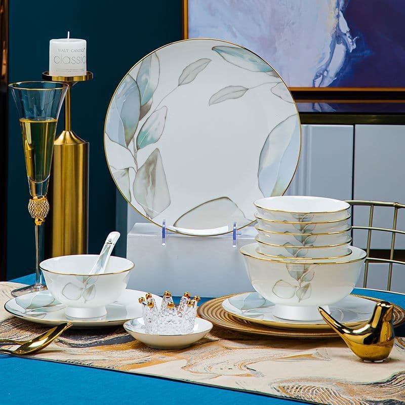 Premium Household Ceramic Dinnerware Set, High-End Gift for Housewarming, Jingdezhen Porcelain Tableware