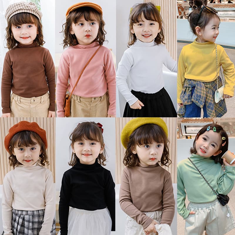 Children's Semi-High Neck Warm Base Layer Thick Boys and Girls Inner Wear High Neck Fleece-Lined Velvet Autumn Clothes