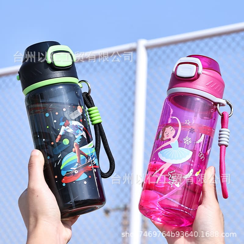 New 600ml Spray Water Bottle Cartoon Heat Transfer Fashion Men Women Students Children Sports Outdoor Hydration Plastic Cup