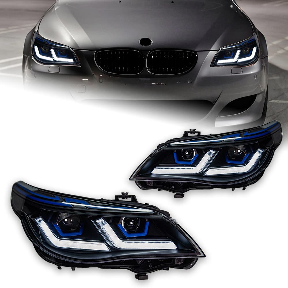For 03-10 BMW 5 Series E60 Headlight Assembly Modified Blueberry Dual Lens Projector Headlight LED Turn Signal