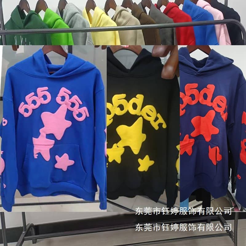Overseas Original Heavyweight 450G Thick Fleece Hoodie Men's Foam Print Spider Sp5der Hoodie Wholesale