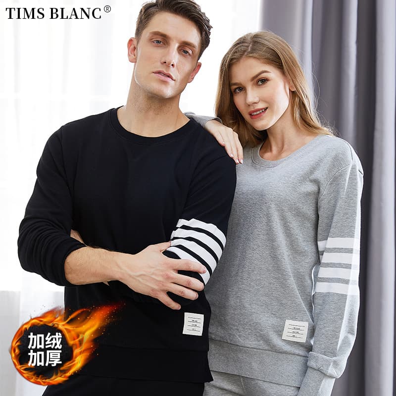 Trendy Brand TB Winter Fleece-Lined Round Neck Top for Men and Women, Casual Simple Fashion Versatile Long Sleeve 1902-2