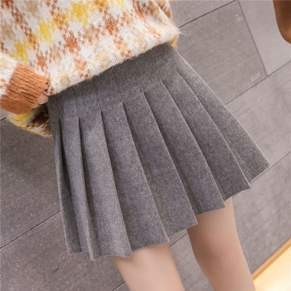 Wool Blend Short Skirt Pleated Skirt Autumn Winter New Plus Size Maternity Elastic High Waist Slimming A-Line Half-Skirt Women
