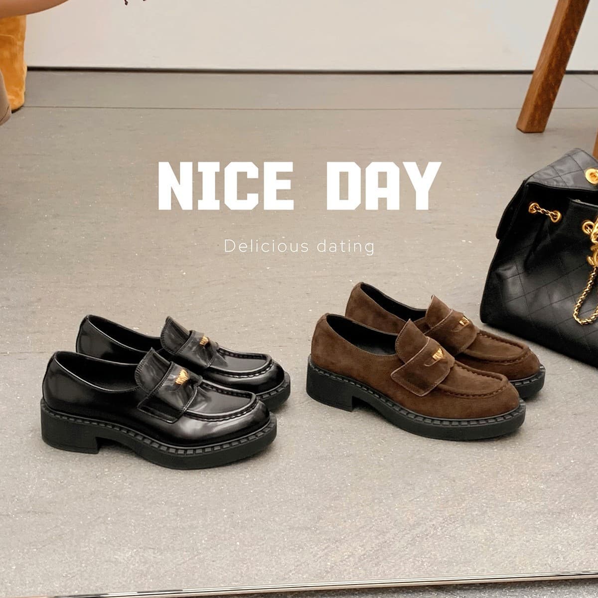 Grape Mom's style, in stock~ 5cm height increase~ Chunky heel genuine leather elegant loafers with small gold coins, women's leather shoes