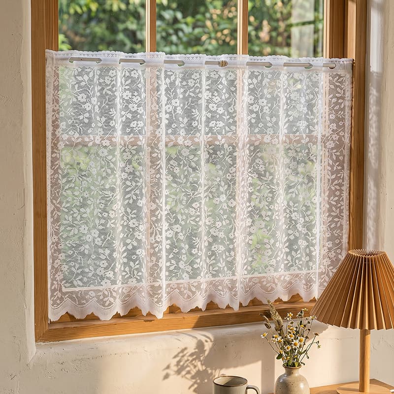 Cross-border American fresh warp knitted white lace half-curtain curtains for kitchen, living room, study, semi-blackout curtains on behalf of customers