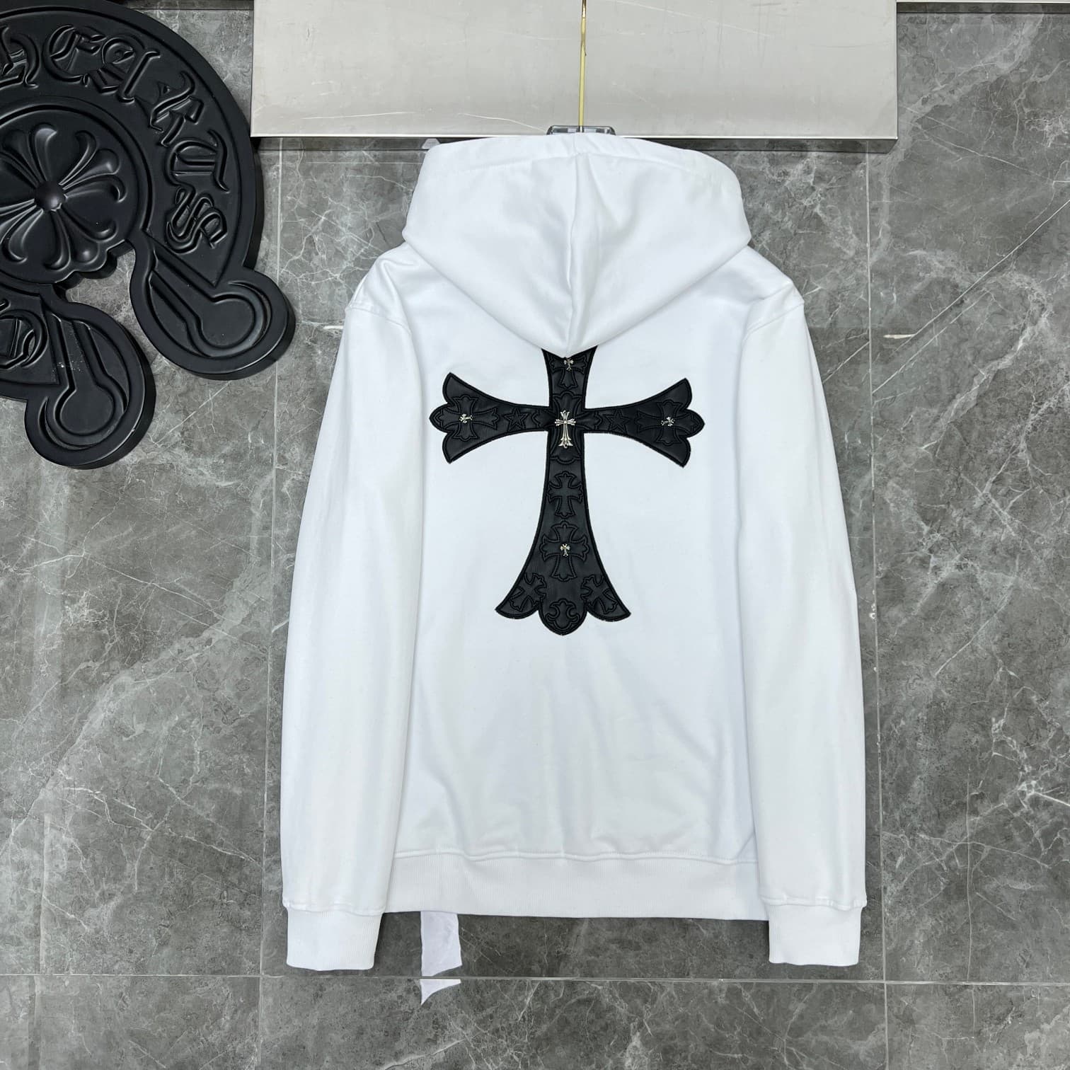Premium Heavyweight Hoodie Chrome Cross Zip-Up Hooded Sweatshirt Loose Fit Unisex Cross-Border
