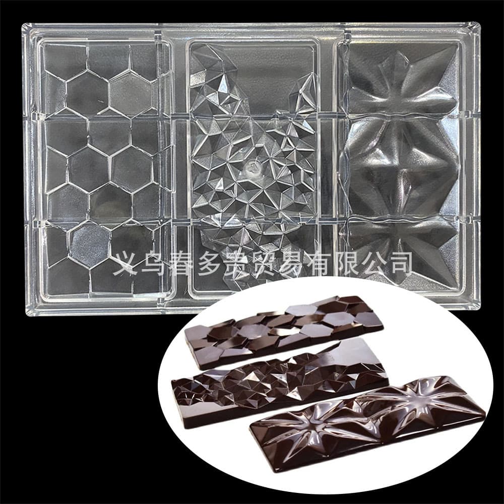 Clear PC Long Chocolate Mold Baking 3-in-1 Snowflake Geometric Cube Chocolate Mold