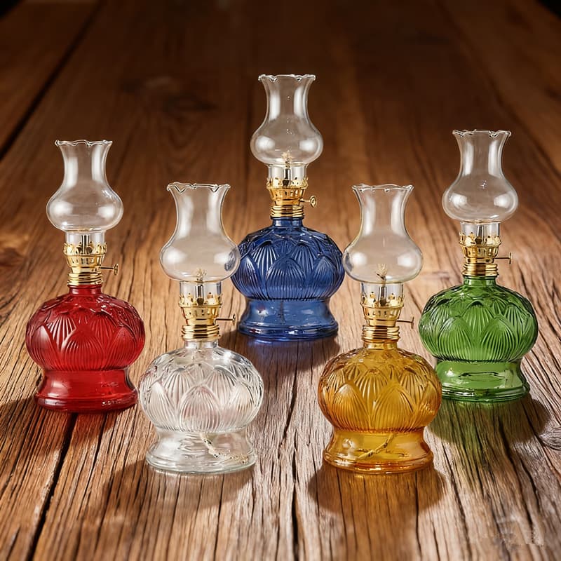 Glass lotus colored butter lamp for Buddha front oil lamp windproof dimmable ever-bright lamp retro kerosene worship oil lamp