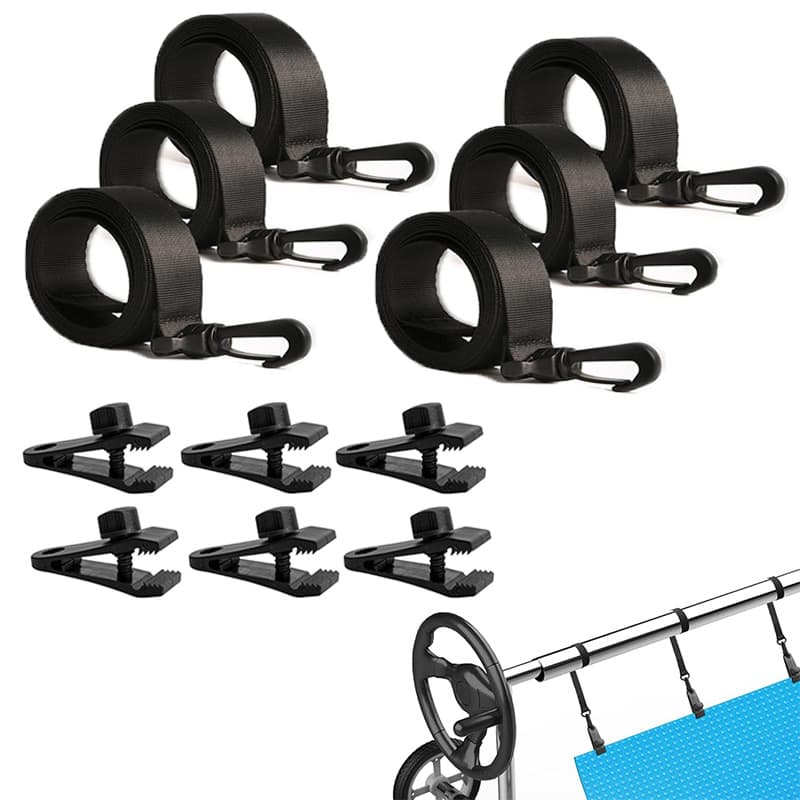 Solar Pool Cover Reel with Solar Cover Fixing Strap Kit Universal Heavy Duty Above Ground Pool Cover