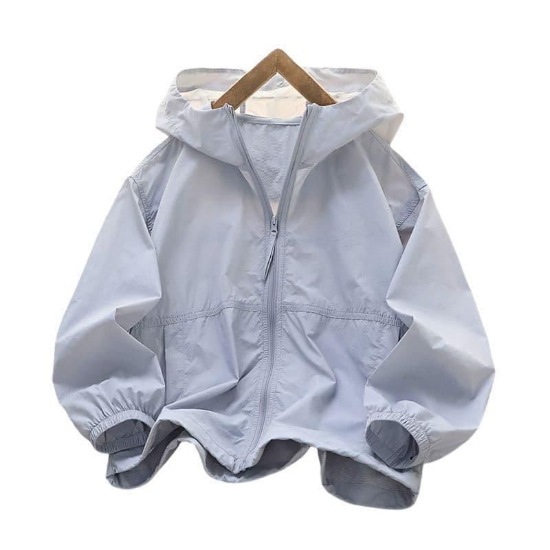 Boys and Girls Sun Protection Skin Coat Thin Medium to Large Kids Solid Color Hooded Zipper Cardigan Medium to Large Kids Long Sleeve Top