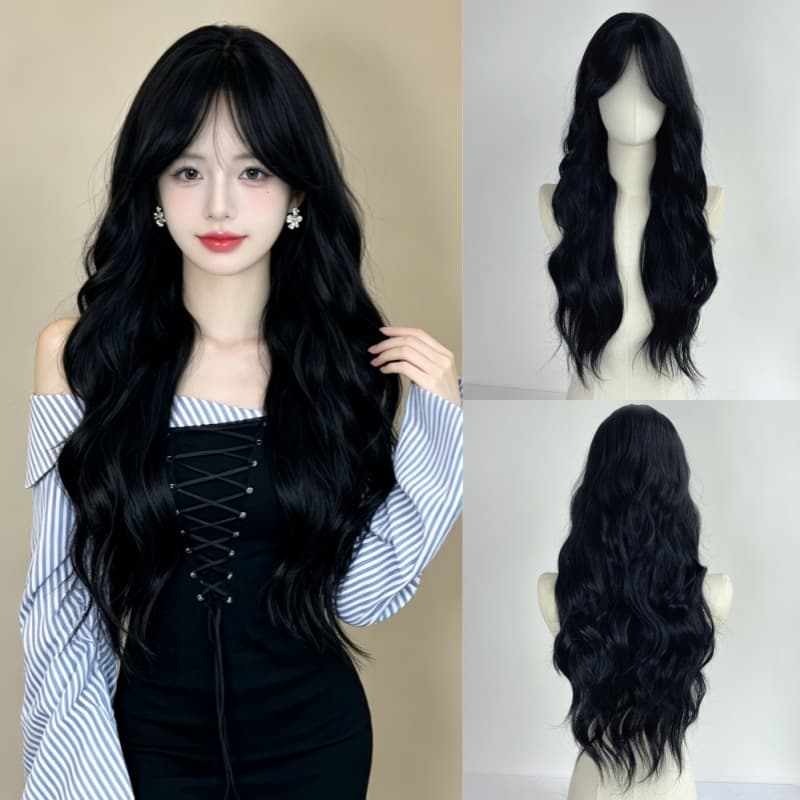 Korean Best-Selling Women's Curtain Bangs Long Curly Rose Matte Silk Wig Full Wig Stock Wholesale