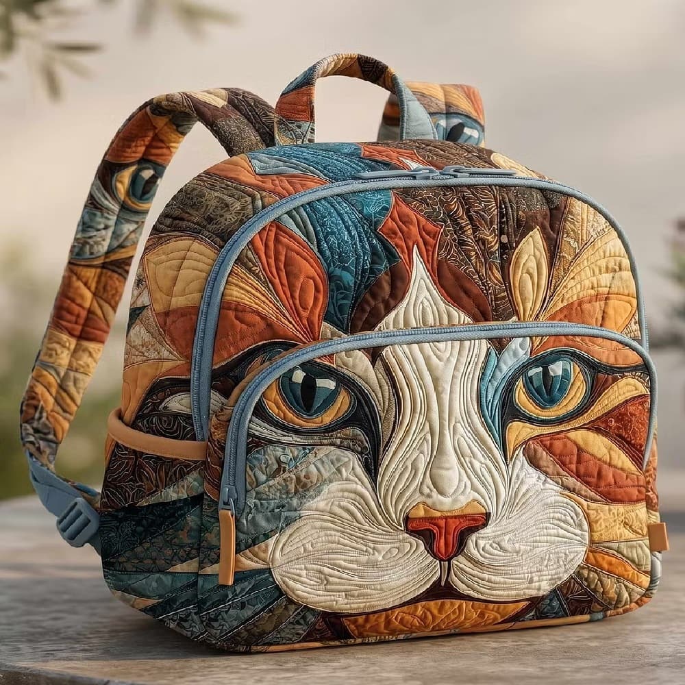 New Digital Print + Quilted Embroidery Backpack, Large Capacity Quilted Backpack, Fashion Trendy Student