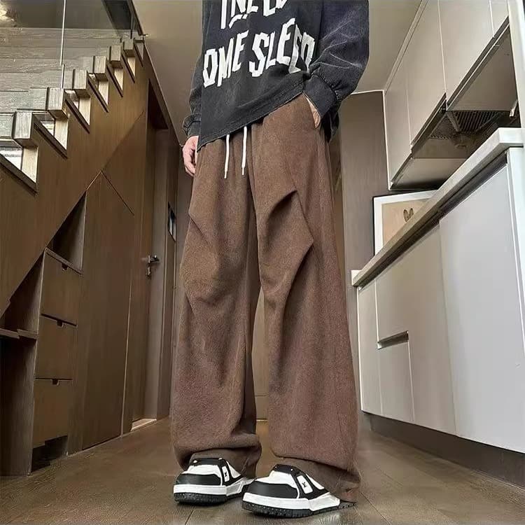 [Cross-border Trade Exclusive] Solid Color American Style Men's Paratrooper Pants Retro Pleated Straight Leg Fall