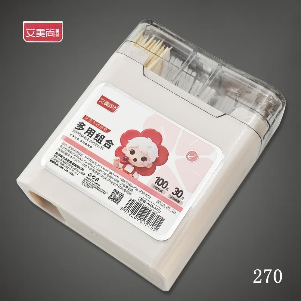 Amy Shang 270 Dental Floss + Toothpick Combination Pack Premium Dental Floss Box Slim Floss Pick Disposable Dental Floss Bamboo Toothpick