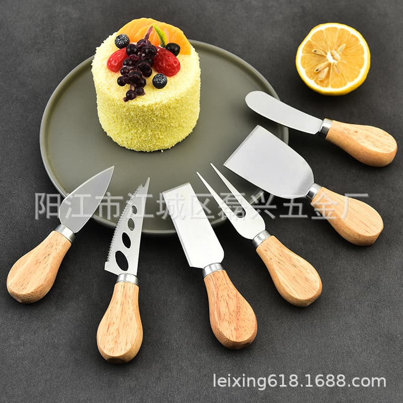 Stainless Steel Cheese Knife Four-Piece Set Cheese Cake Spatula Pizza Tool Set Wooden Handle Cheese Knife Western Cutlery