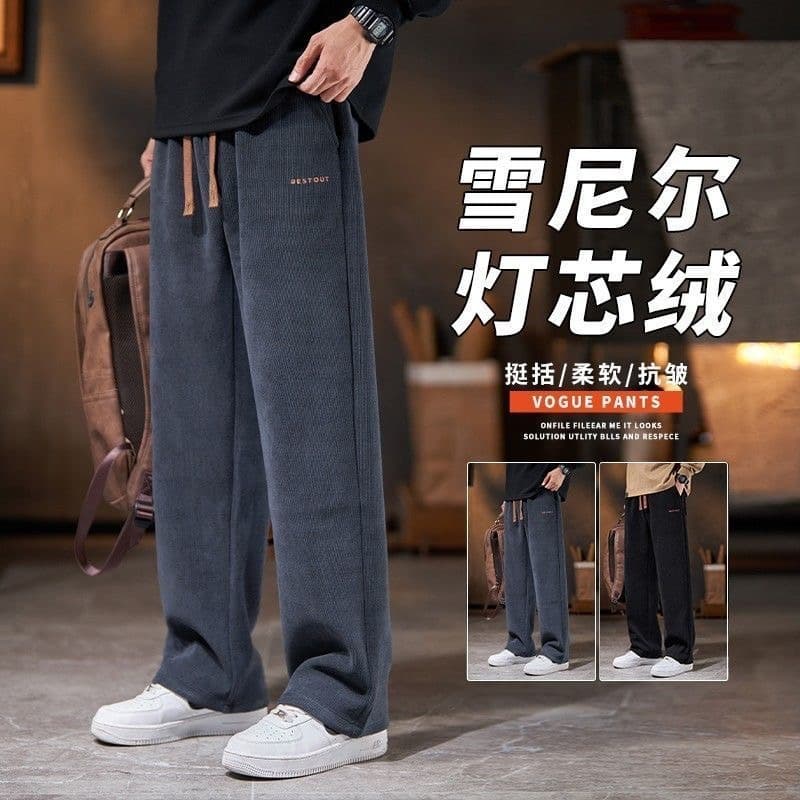 Casual Pants Men 2026 Spring Autumn Trendy Wide Leg Corduroy Pants Men Streetwear American Loose Straight Long Pants