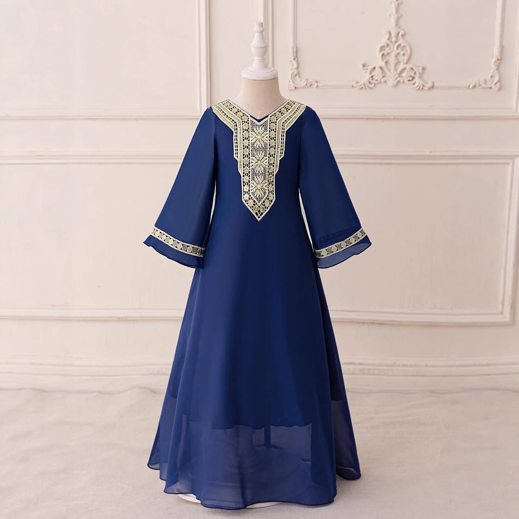 In Stock Evening Gown Long Sleeve Purple Puffy Dress Chiffon Robe Ribbon Princess Dress