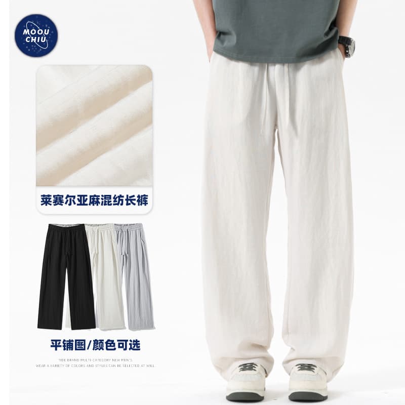 Muqiu Men's Clothing | 2026 Summer Cool Tencel Linen Casual Pants for Men, Sports Commuter Loose Straight Long Pants