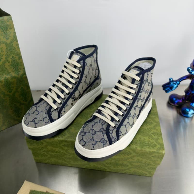 GG Canvas Shoes 2025 1977 High-Top Thick-Soled Monogram Embroidered Canvas Shoes Versatile Platform Sole Casual Women's Sneakers