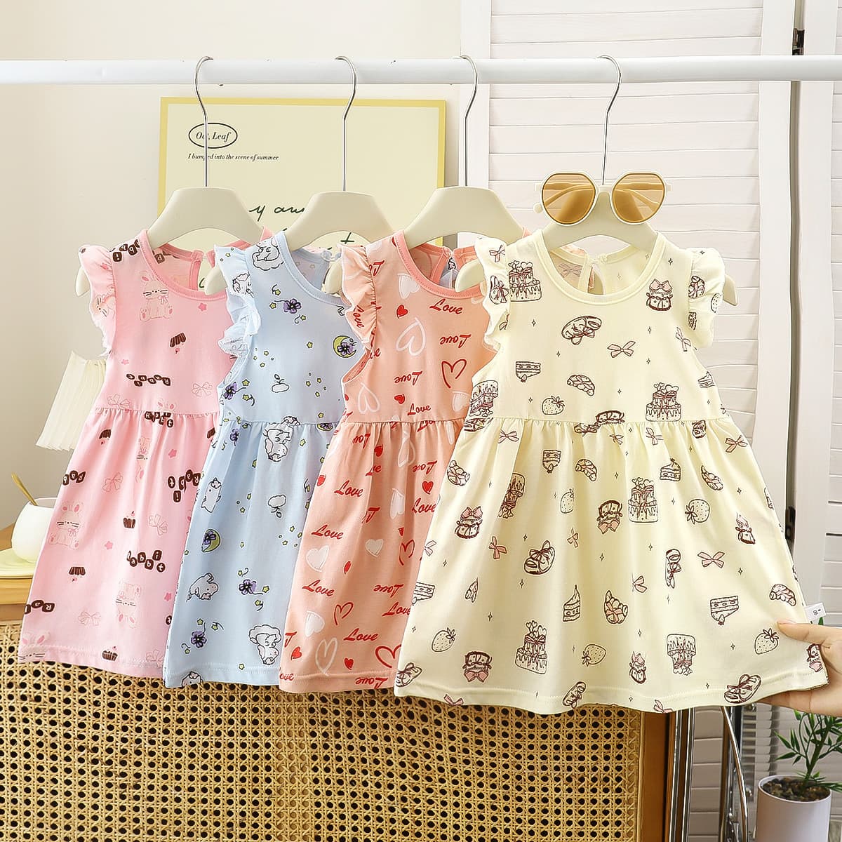 Girls' Cotton Nightgown New Style Girls' Flutter Sleeve Dress Summer Thin Baby Dress Children's Summer Dress