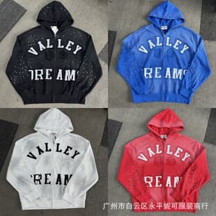 European and American Hip Hop VALLEY Classico ZIP UP Hoodie Vintage Rhinestone Zipper Hoodie Trendy