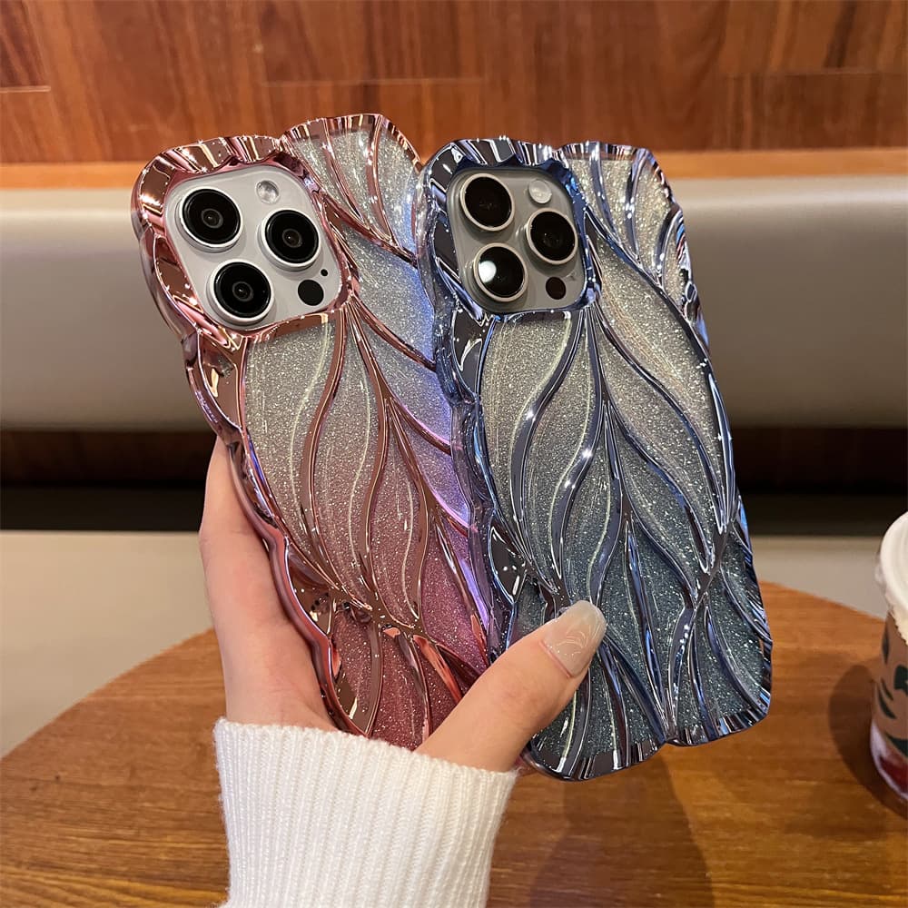 Leaf shell + gradient glitter paper suitable for iPhone 17 Pro Max phone case 16 new 15/14 protective cover ai
