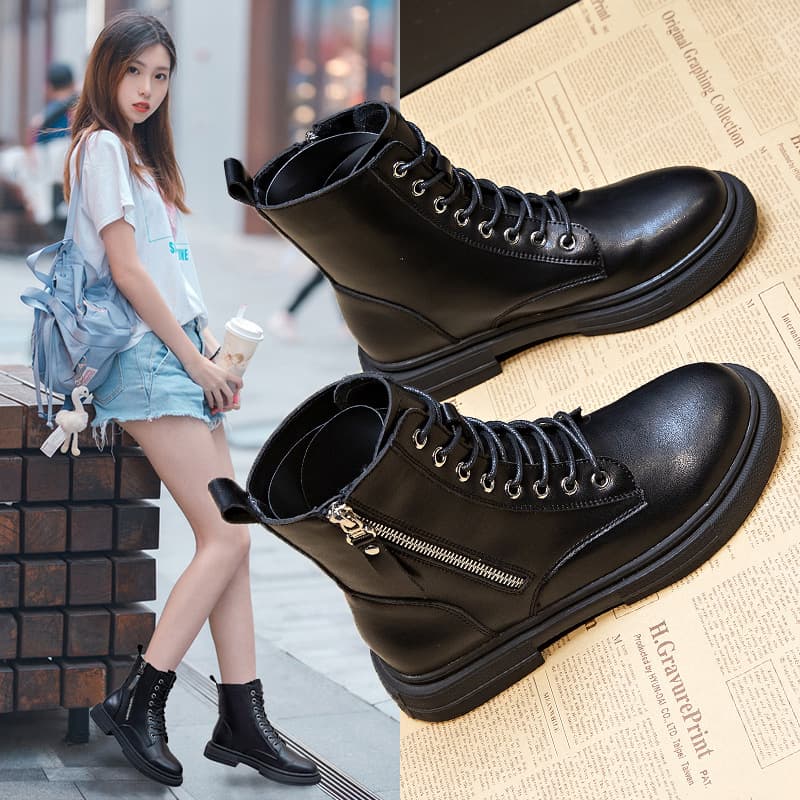 Martin Boots for Women 2021 New Short Boots for Women Spring and Autumn Single Boots Side Zipper Versatile British Style Large Size Boots for Women