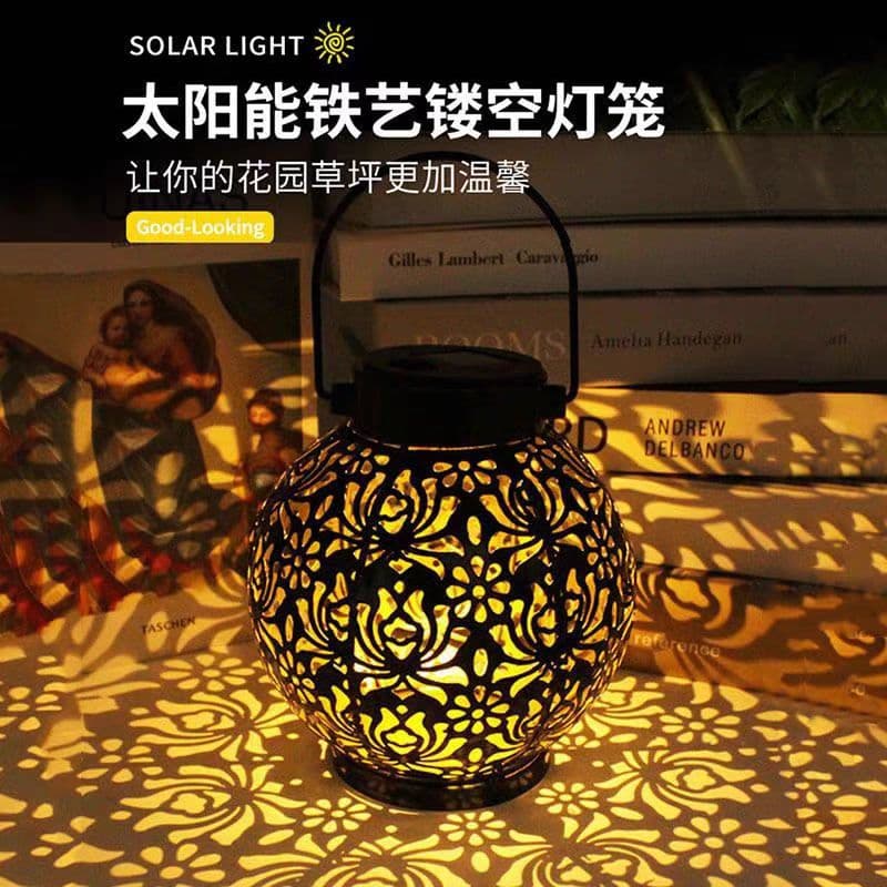 New Cross-Border Solar Peony Flower Iron Art Hollow Lantern Lawn Courtyard Decoration Outdoor Landscape Garden