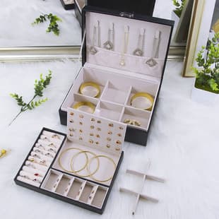 Double-layer Jewelry Box Storage Earring Bracelet Jewelry Necklace Ring Large Capacity with Lock Anti-oxidation