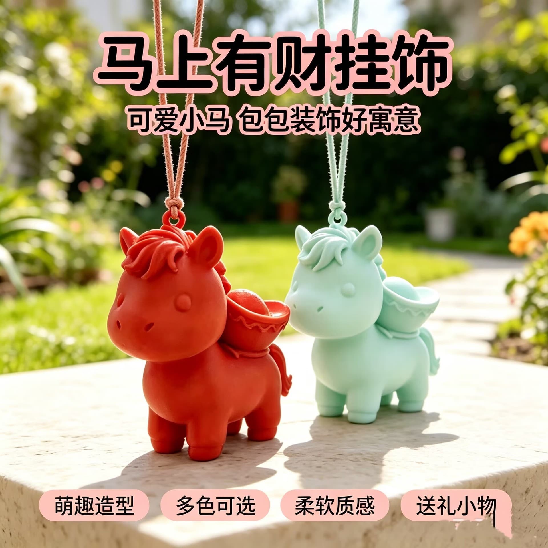 Cute pony keychain pendant, you will get rich soon mascot, couple bag pendant, multi-color optional soft