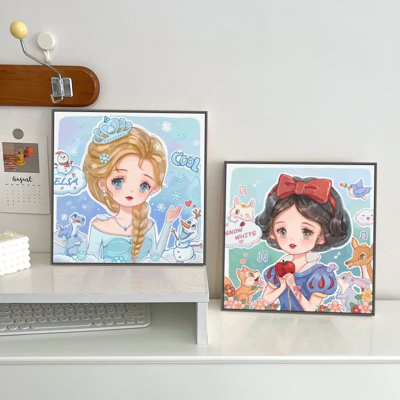 Frozen Anna Digital Oil Painting DIY Handmade Children's Coloring Painting Cartoon Filled Watercolor Hanging Painting Elsa