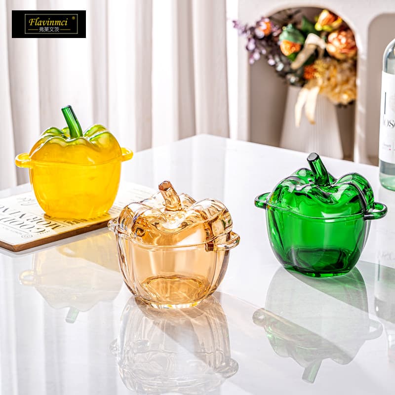 Flevenz Crystal Glass Storage Jar with Lid for Sugar, Fruit, Snacks, Nuts, and Grains, Lemon Jar for Model Room Decoration