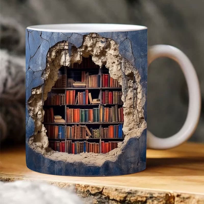 New Cross-border Ceramic 3D Bookshelf Mug Creative Space Design Multi-purpose Mug