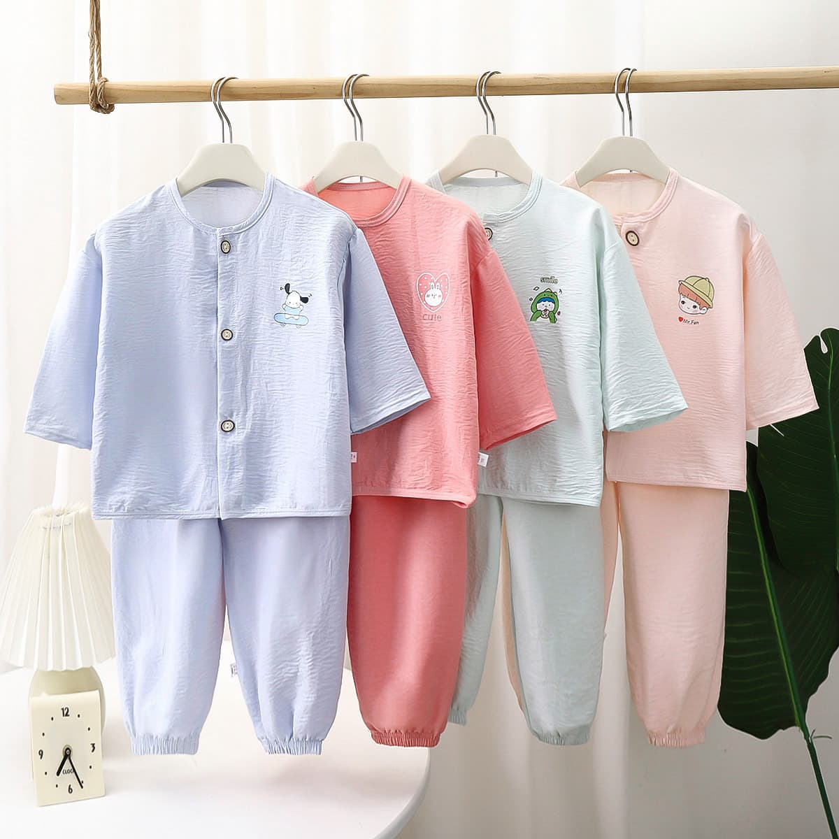 Children's Homewear Set Summer Boys Girls Cardigan Set Thin Baby Casual Air Conditioning Suit Nine-Point Homewear