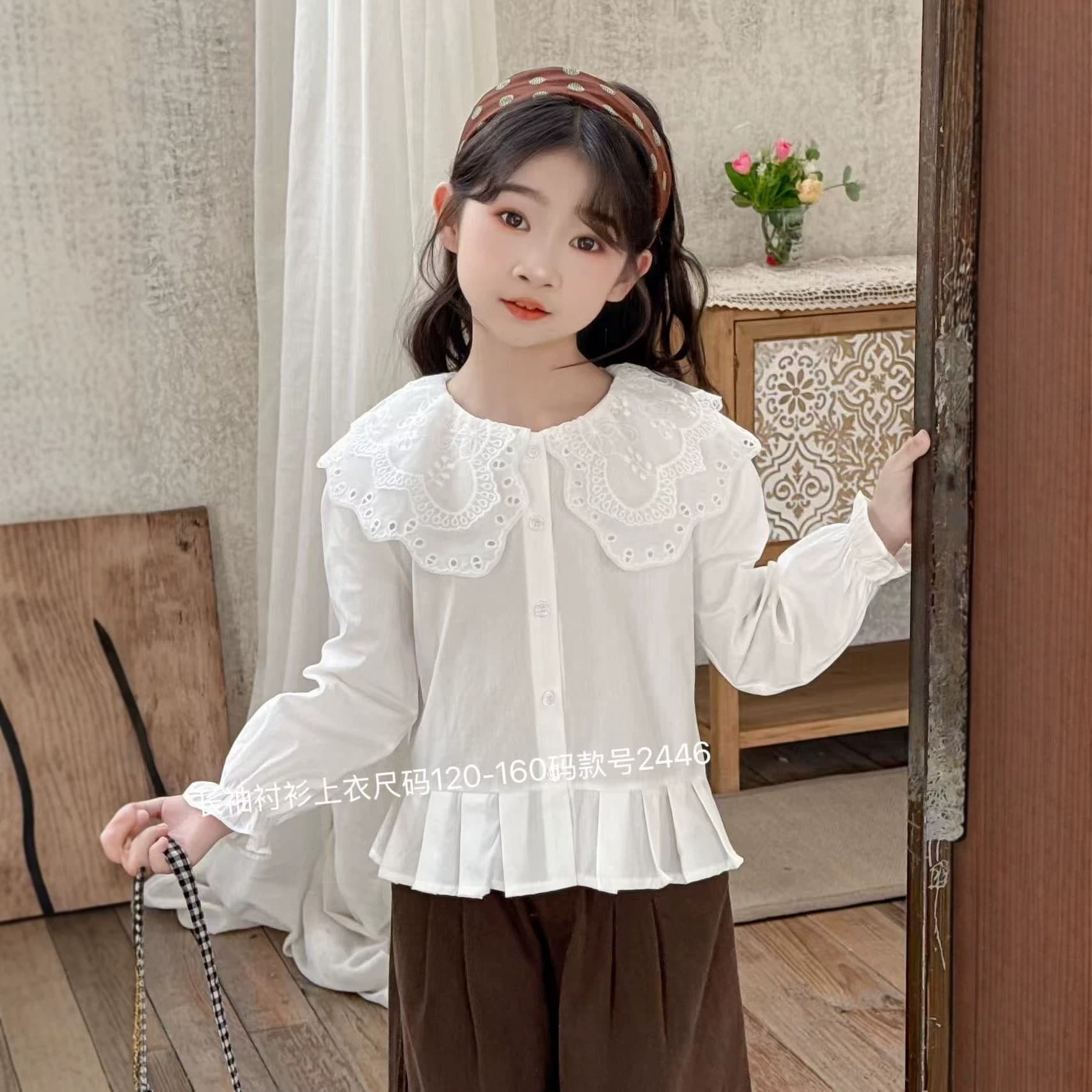 Girls Autumn Shirt White Pure Cotton 2026 New Style Children's Blouse Spring and Fall Top Girls Clothes