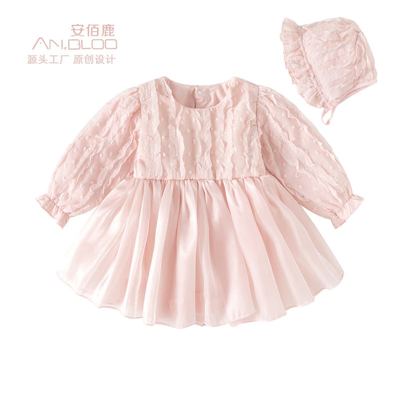Baby dress spring and autumn long-sleeved baby girl princess gauze skirt newborn one-month-old one-year-old dress with fart skirt
