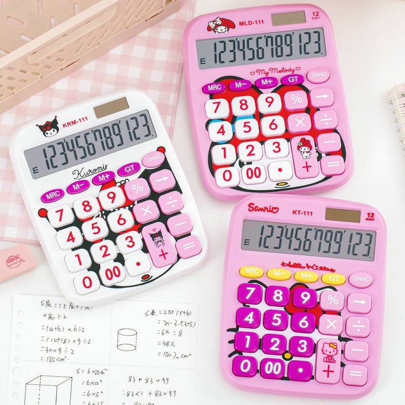 Cute Cartoon Kitty Arithmetic Calculator Solar Powered Computer Melody Kuromi Ding Dang KT111