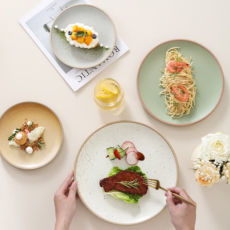 Simple solid color ceramic plate steak plate Western plate cake plate dessert plate restaurant hotel plate home dish plate